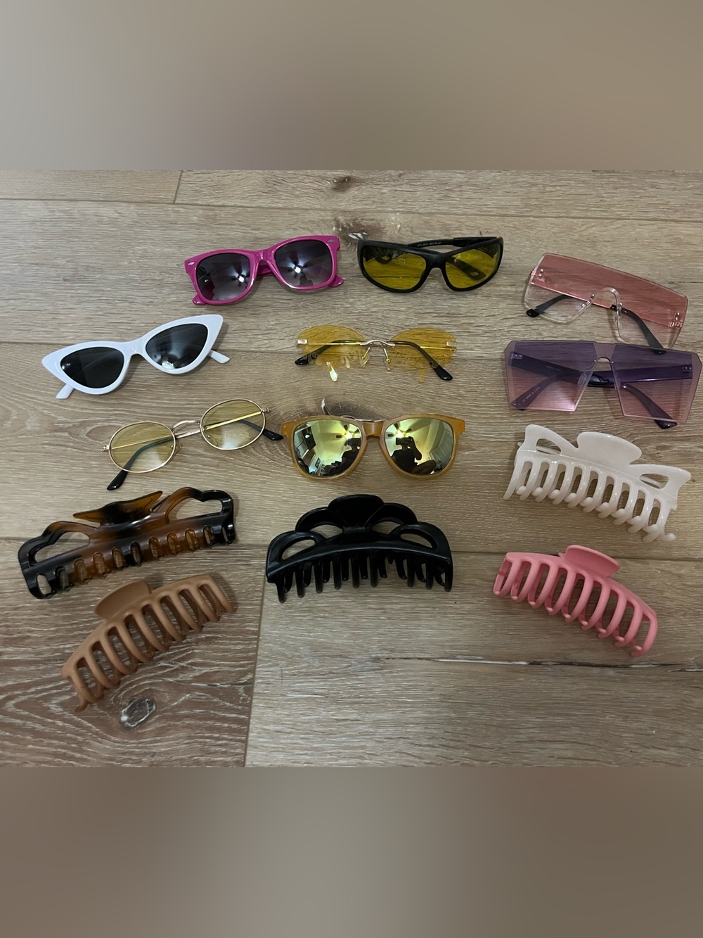 Fun sunglasses lot and hair clips (8 sunglasses and 5 clips)